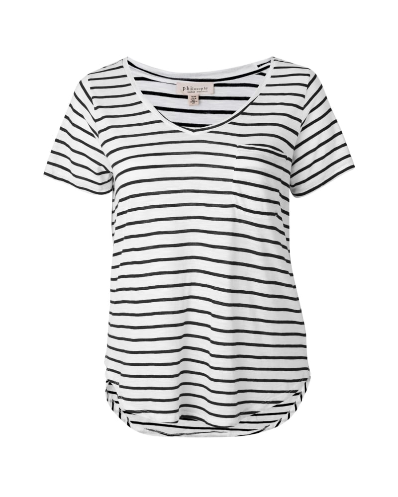Front of a size 1X Hayley Jersey Pocket Tee in Black / White by Philosophy. | dia_product_style_image_id:301781